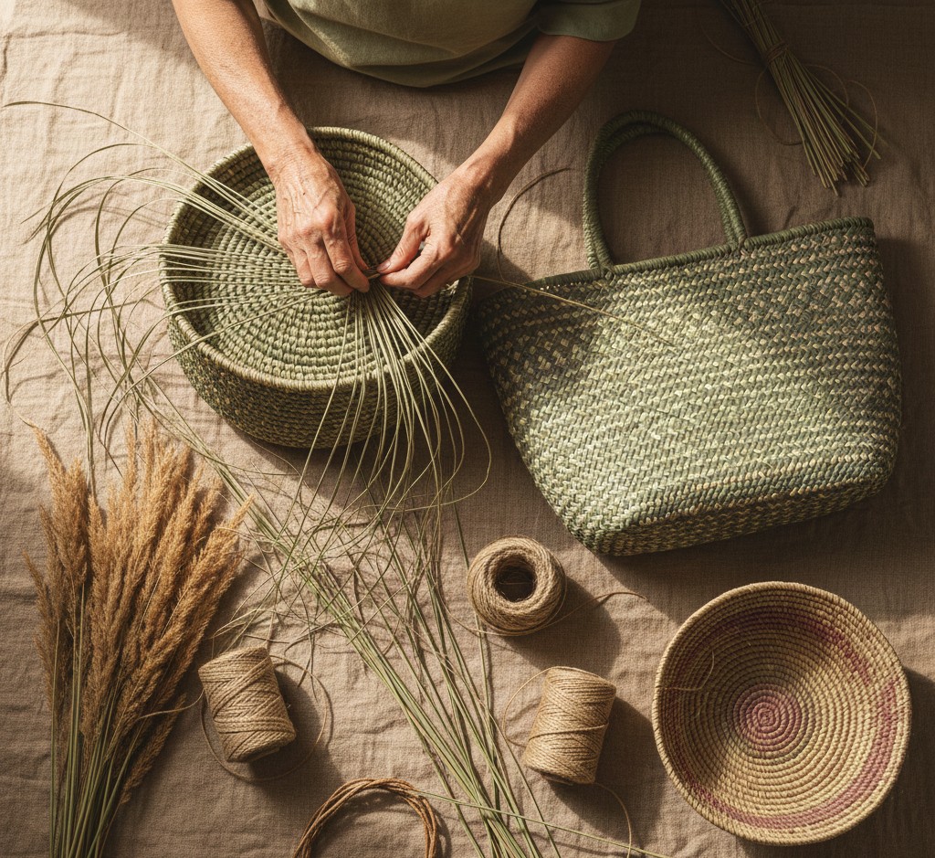 Woven baskets from natural materials
