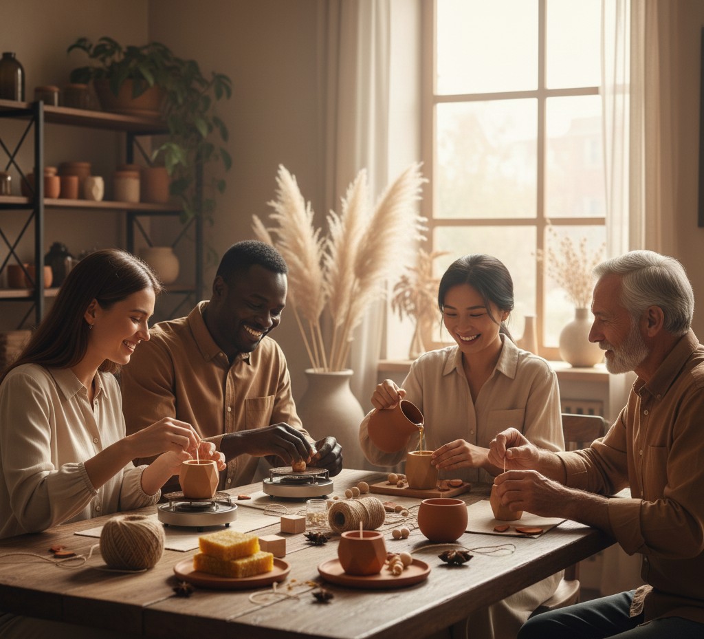 Group of people making candles together