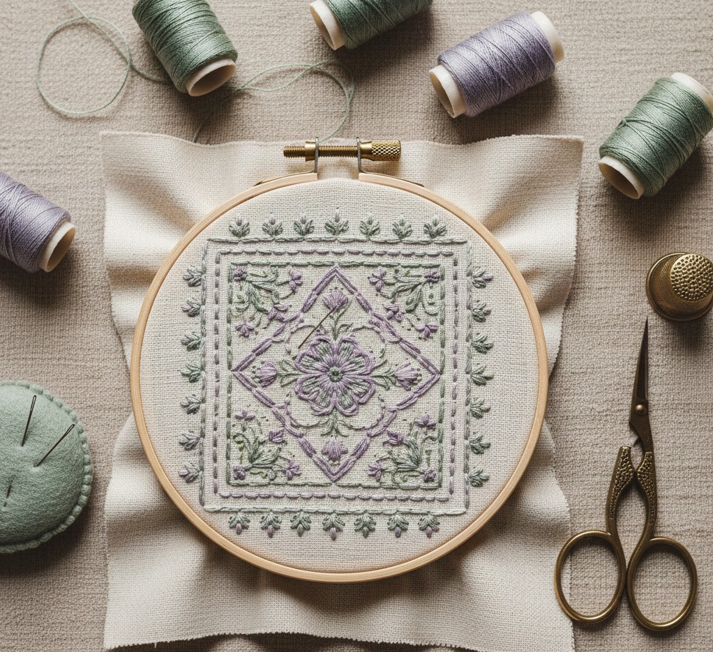 Embroidered fabric with intricate designs