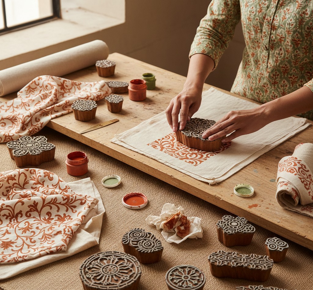 Block printing on fabric