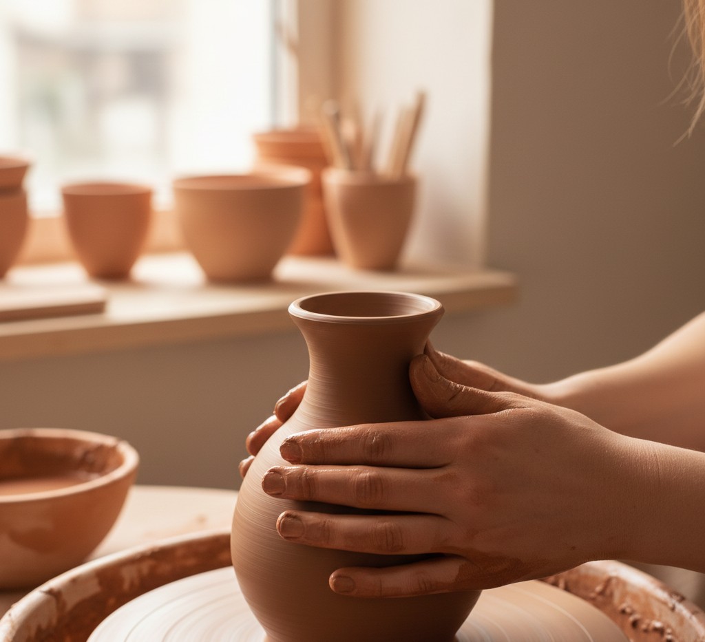 Pottery wheel with clay work in progress