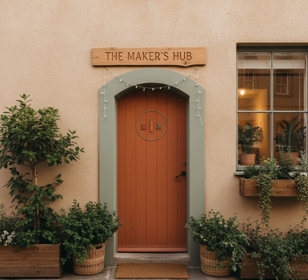 Welcoming studio entrance with artisanal decor