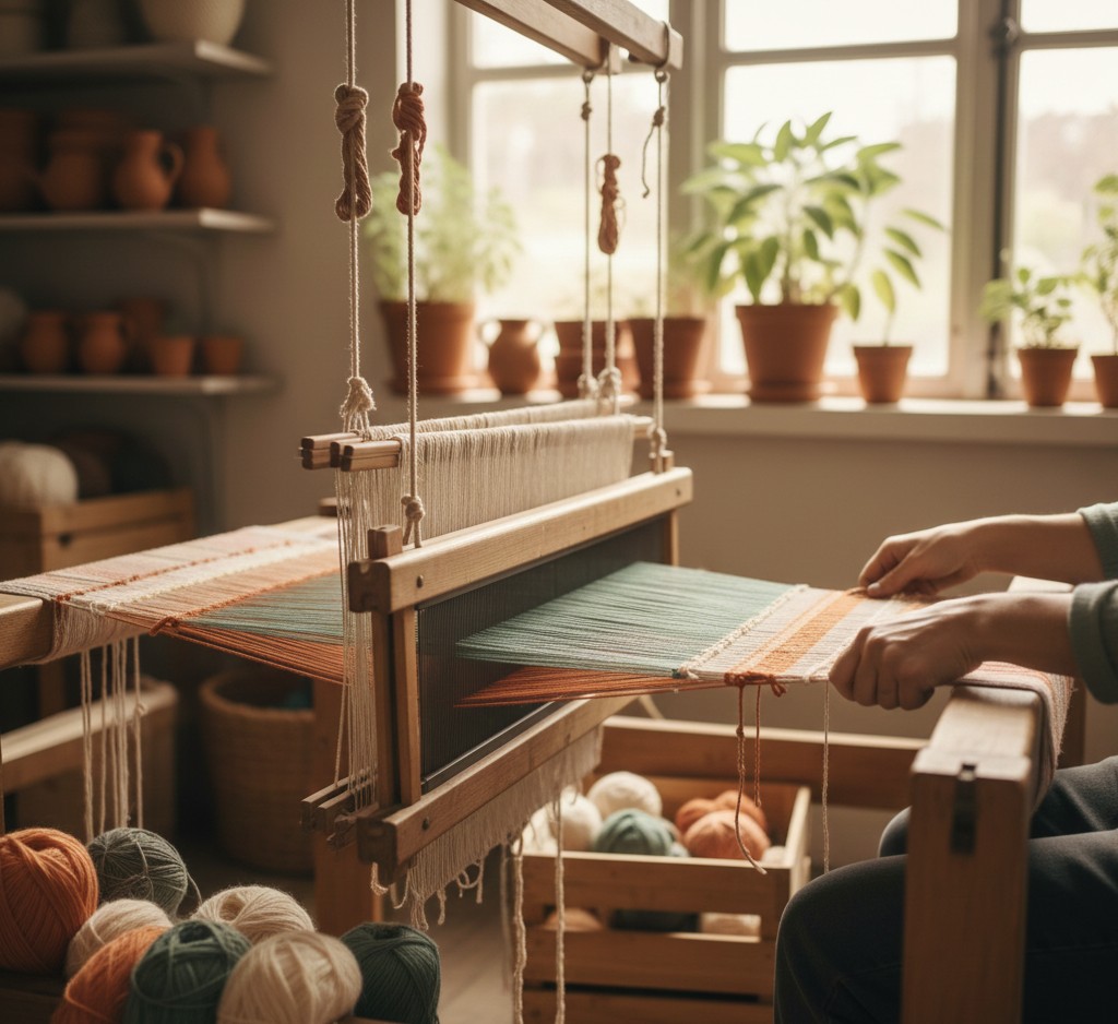 Traditional loom with colorful threads