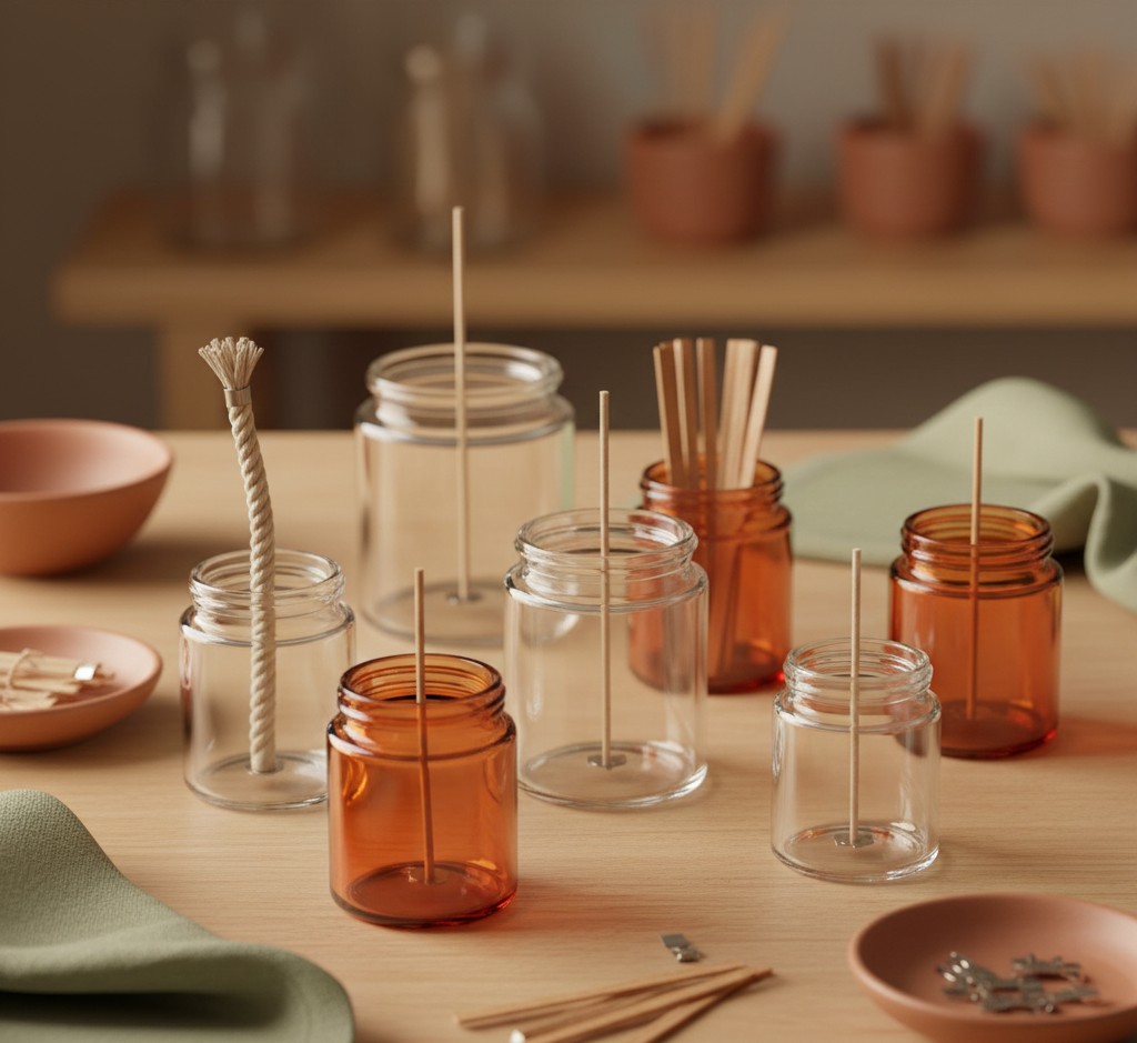 Candle wicks in various containers